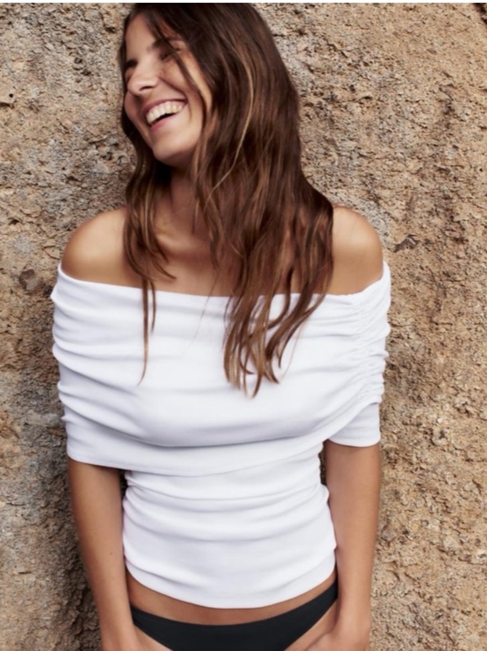 NWOT Zara Ruched Bandeau Ribbed Tee, S